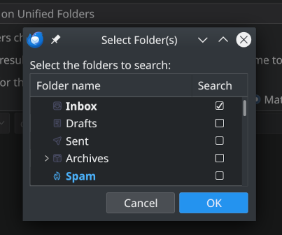 Choose Unified Inbox Folders Dialog Choose Unified Inbox Folders Dialog