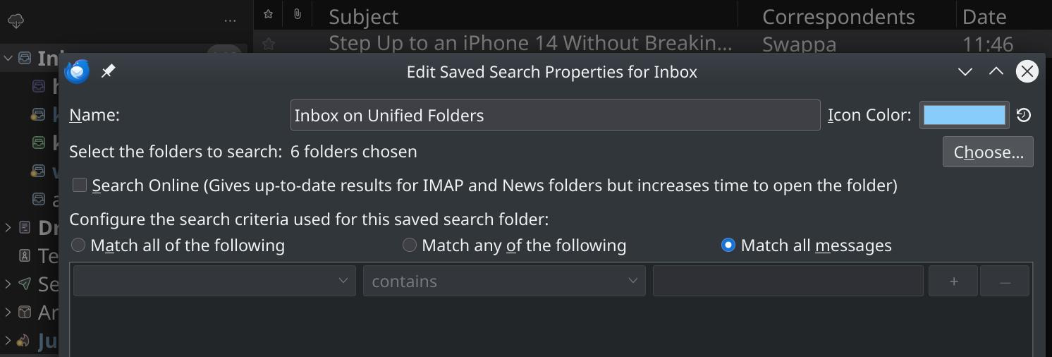 Unified Inbox Properties Dialog Inbox Properties Dialog